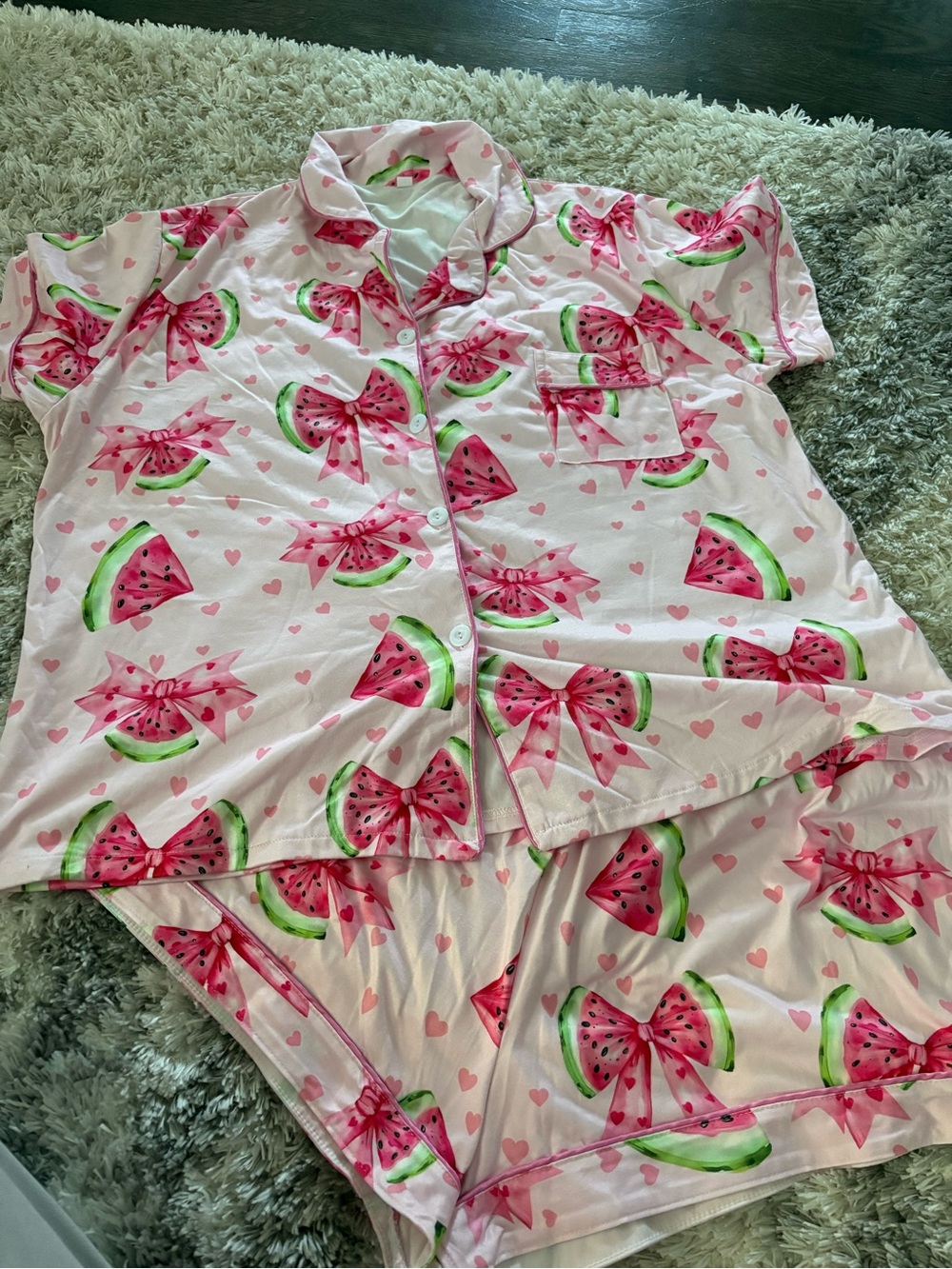 Kids Watermelon Print Pink Pajama Set